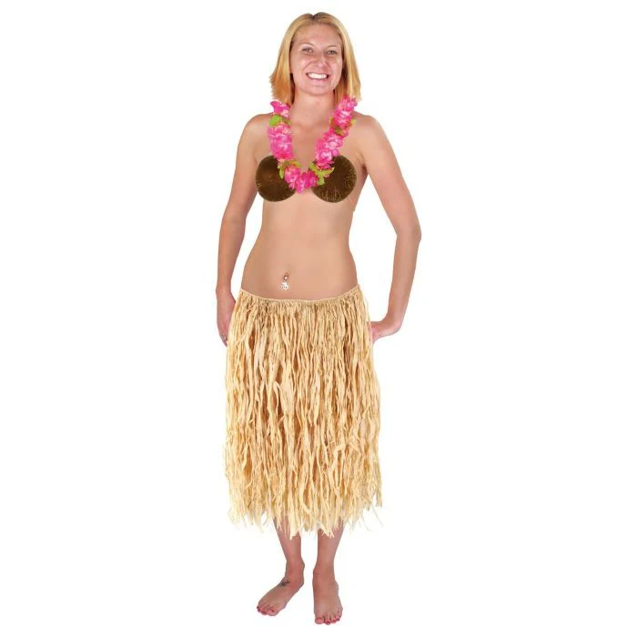Adults Natural Tan Raffia Long Hula Skirt - Image 2