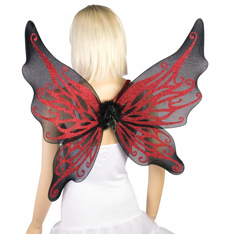 Black with Red Glitter Wings Costume Accessory - Image 2