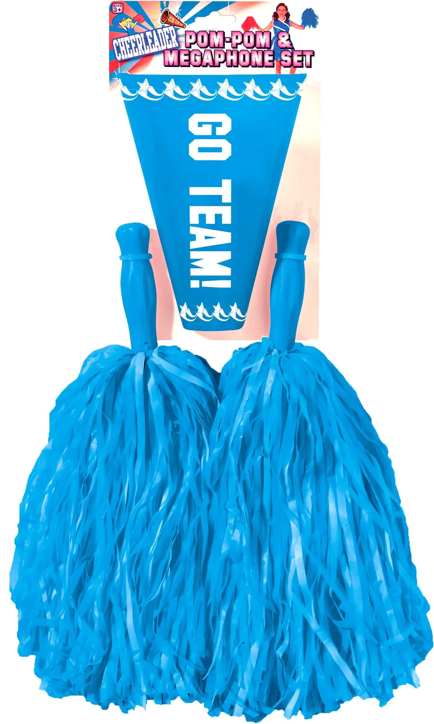 Blue Cheerleader Pom Poms and Megaphone Kit