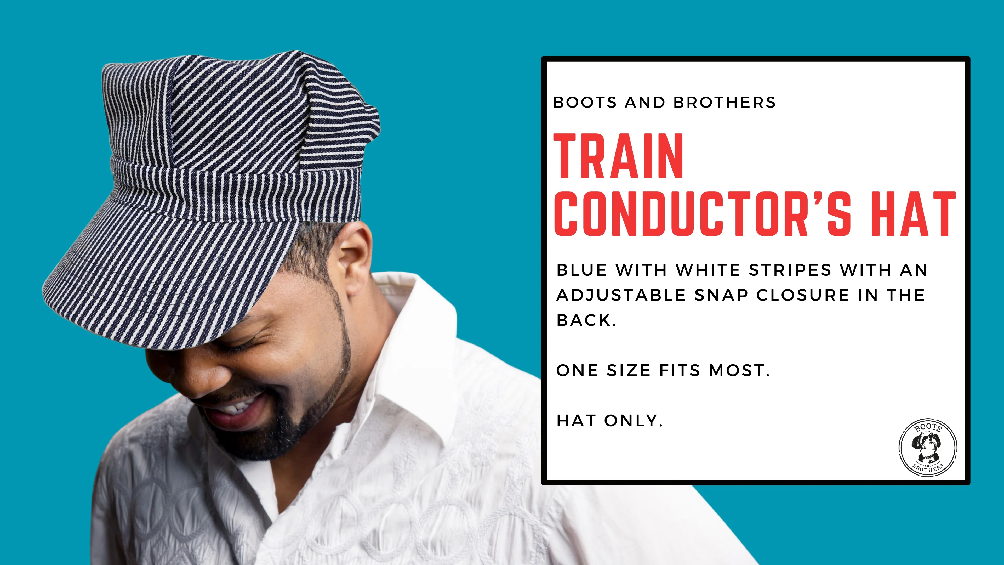 Blue Hickory Striped Train Conductor Engineer Hat - Image 2