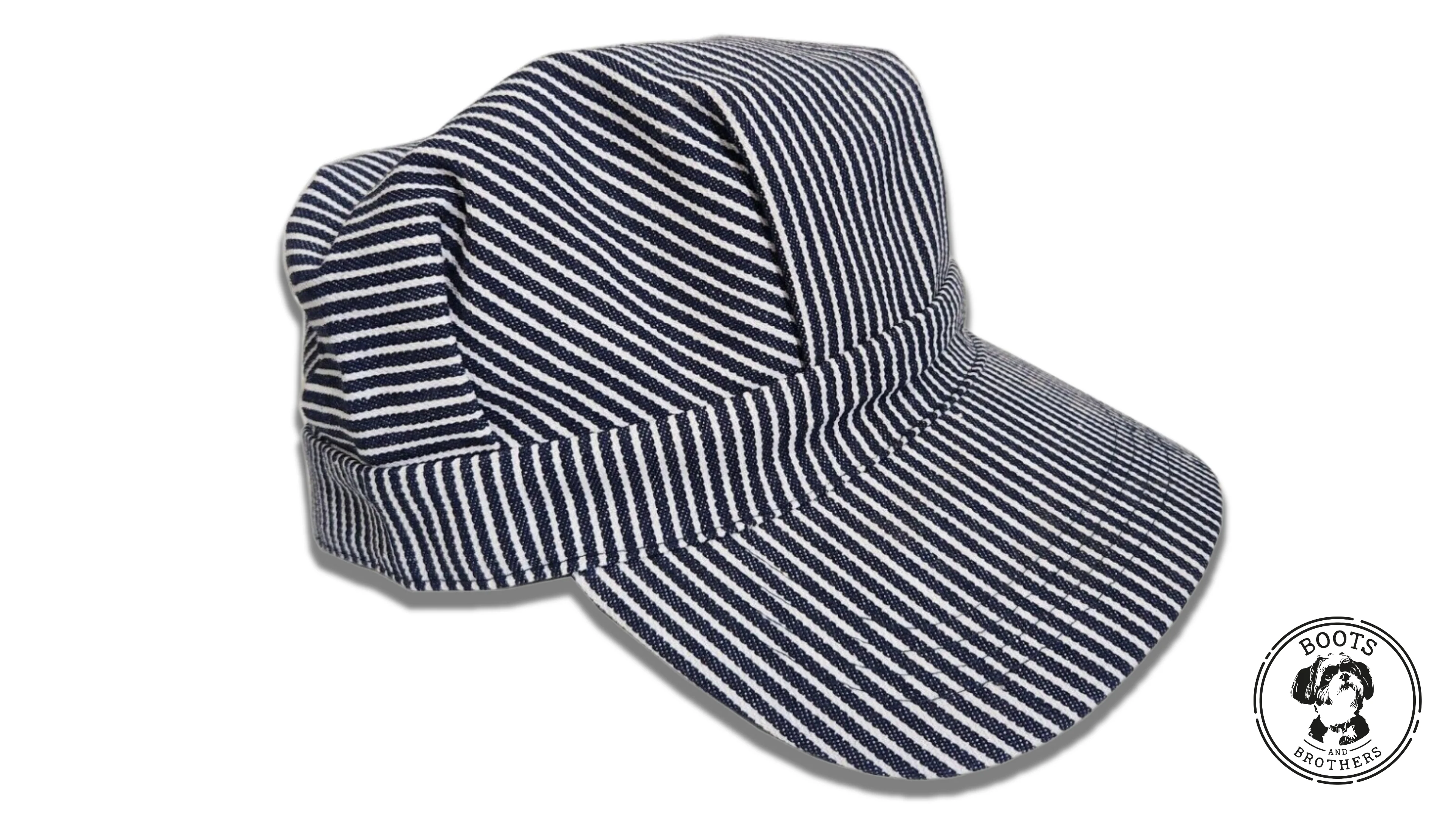 Blue Hickory Striped Train Conductor Engineer Hat - Image 3