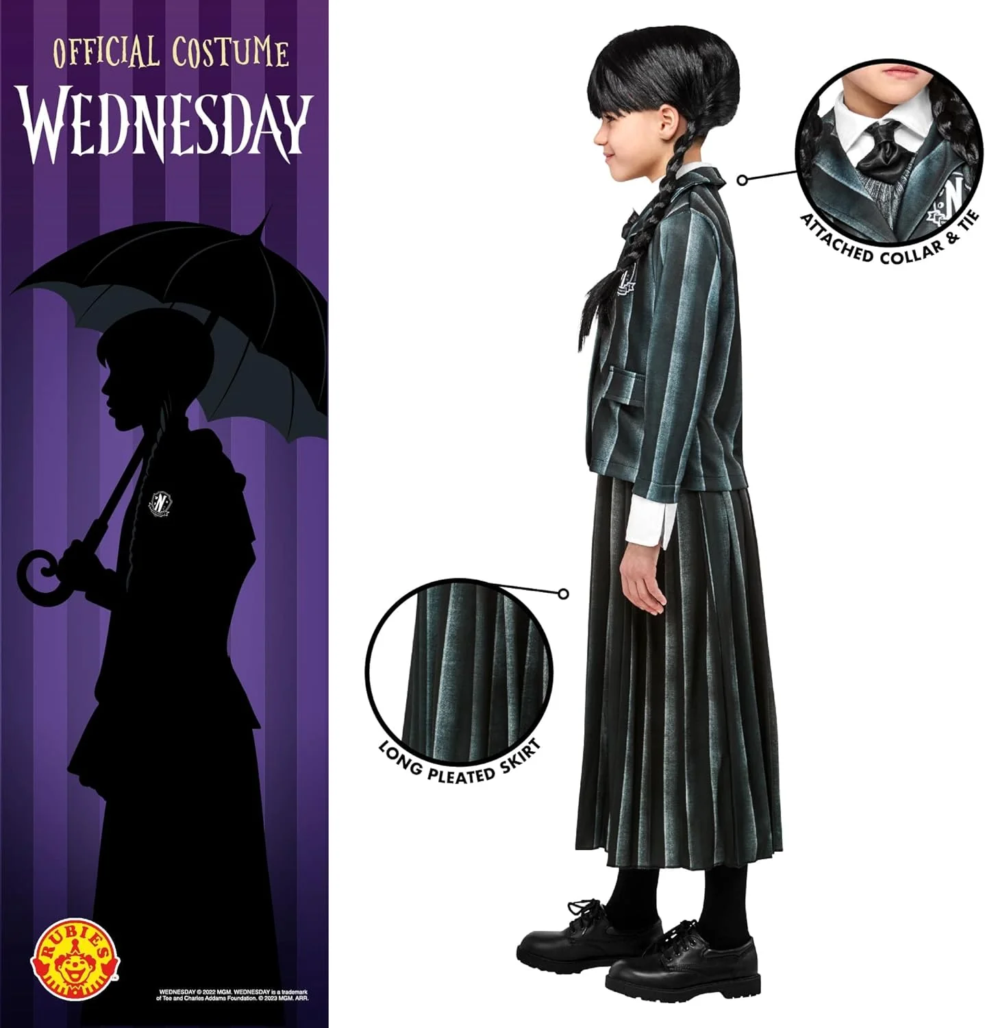 Girls Addams Family Wednesday Addams Nevermore Academy Costume - Image 3