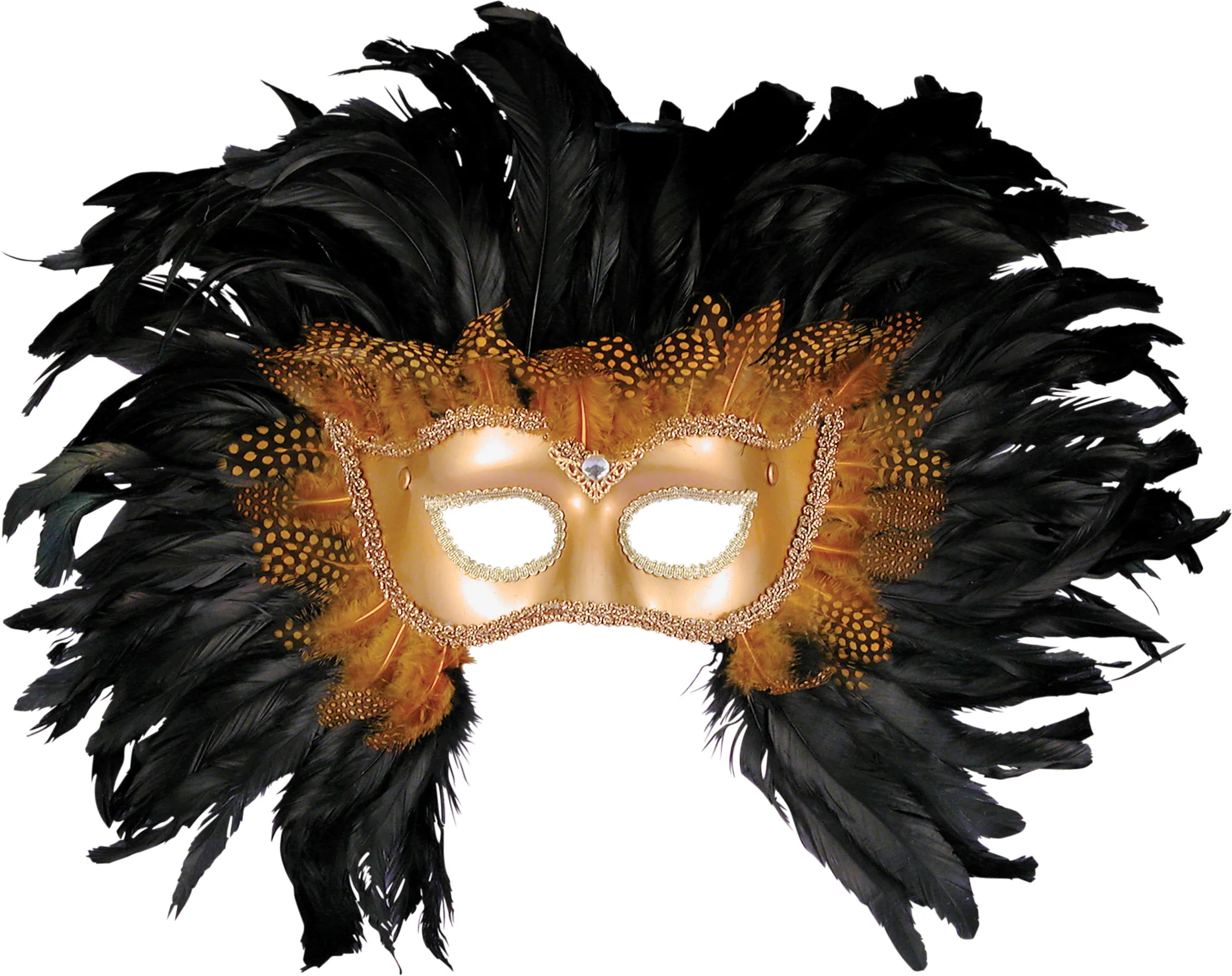 Gold and Black Feather Venetian Masquerade Costume Mask