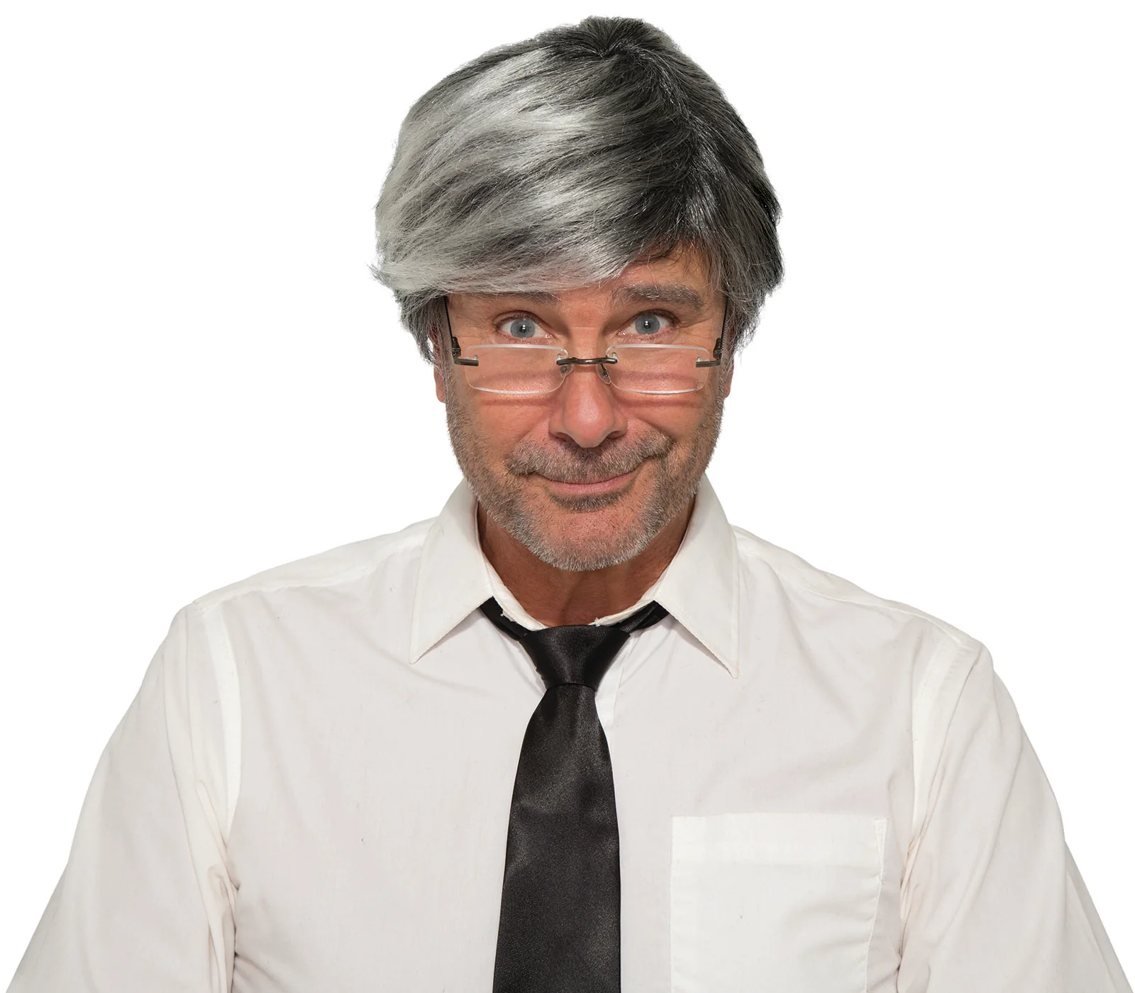 Gray Old Man Geppetto Wig and Moustache Costume Accessory Set - Image 2