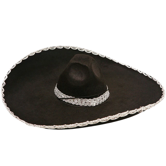 Kids Mexican Mariachi Black and Silver Sombrero Hat