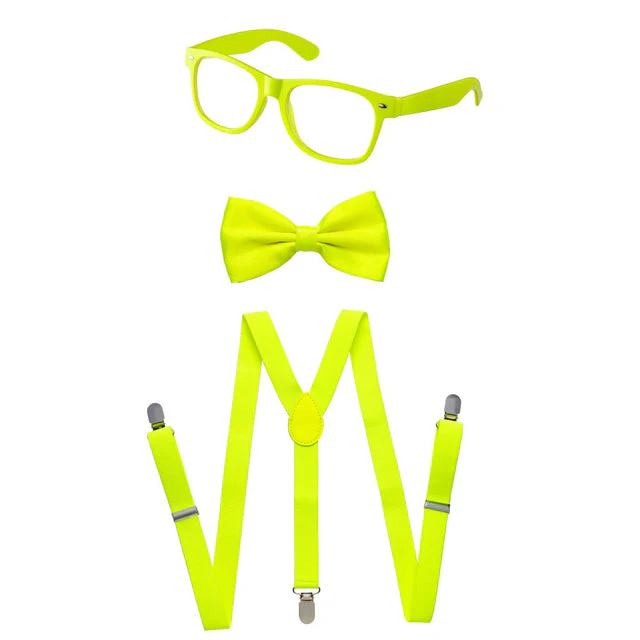 Kids Neon Suspender, Bowtie, & Glasses Accessory Set - Image 4