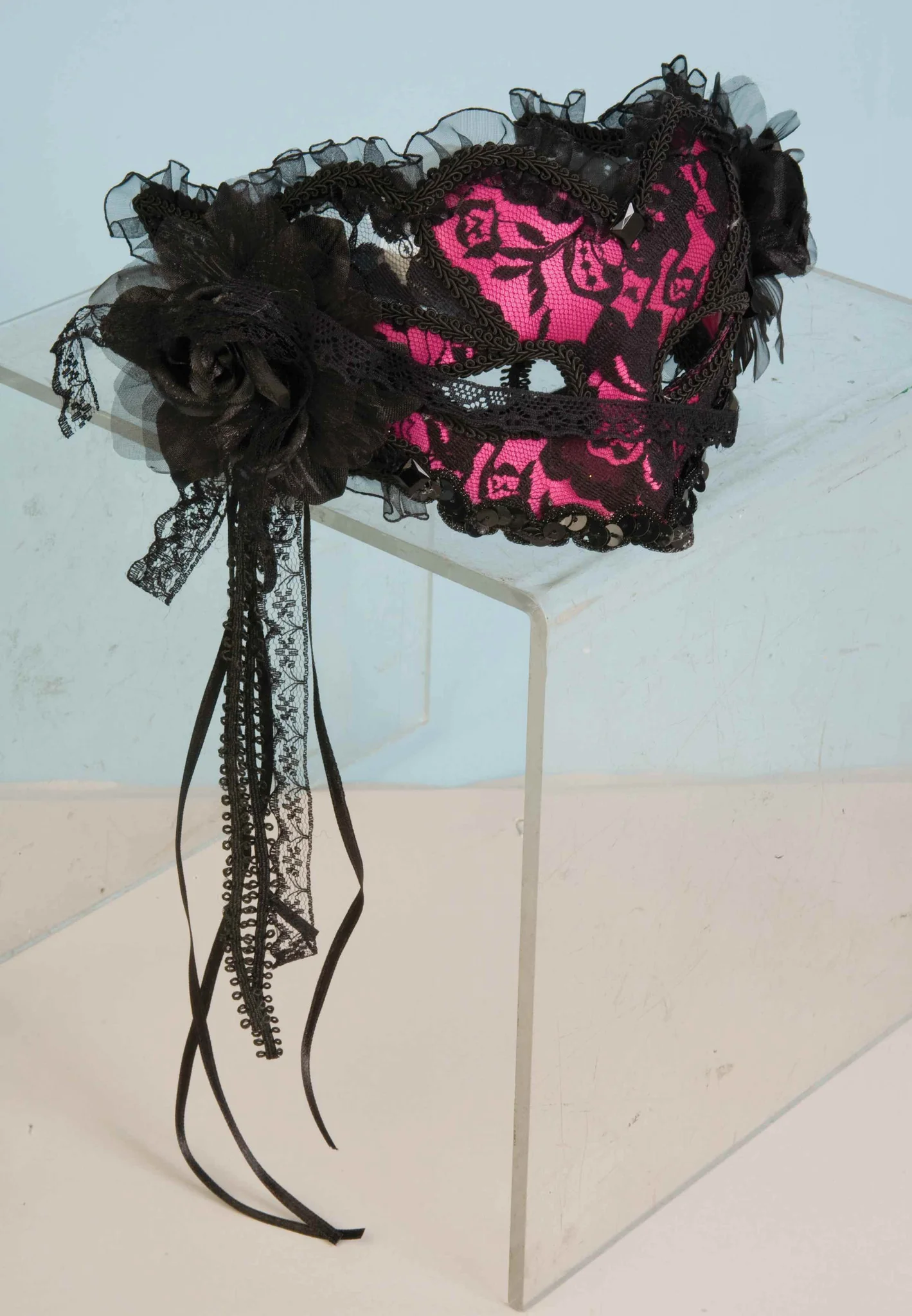 Lace Halloween Eye Masks Pink/Black