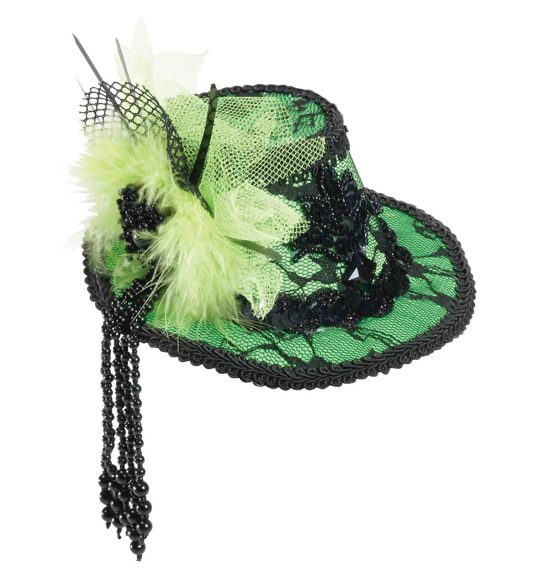 Ladies Green Mini Lace Trim Top Hats
