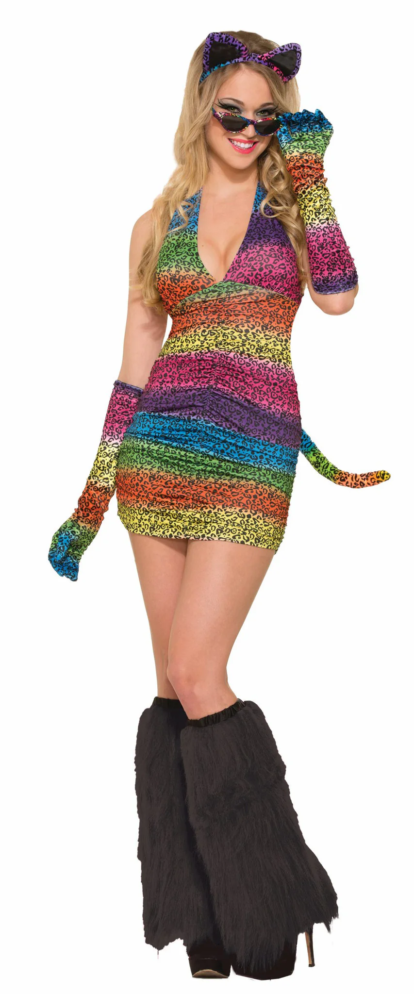 Long Gloves Rainbow Leopard