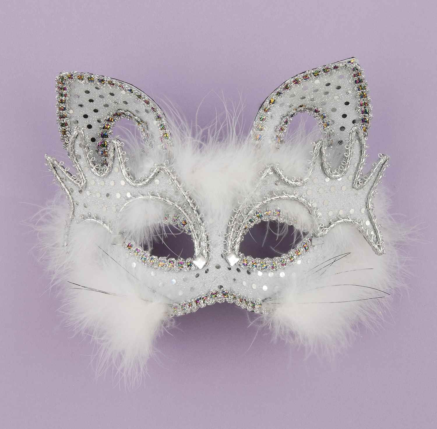 Marabou Feather White Cat Half Mask