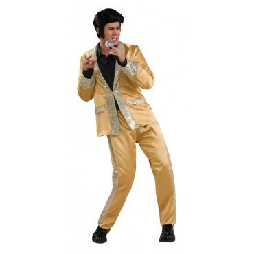 Mens Deluxe Elvis Gold Satin Suit