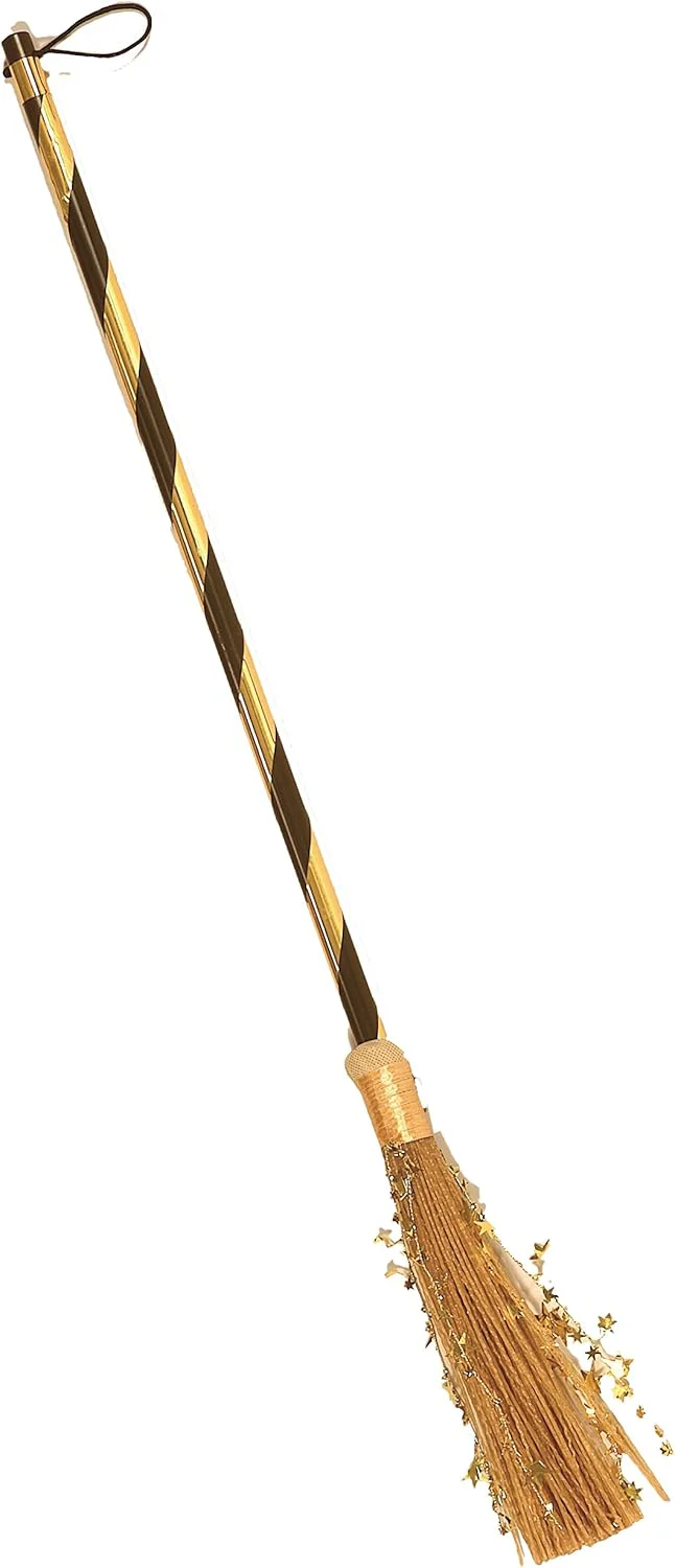Metallic Gold & Black Witch Broom Costume Prop Accessory