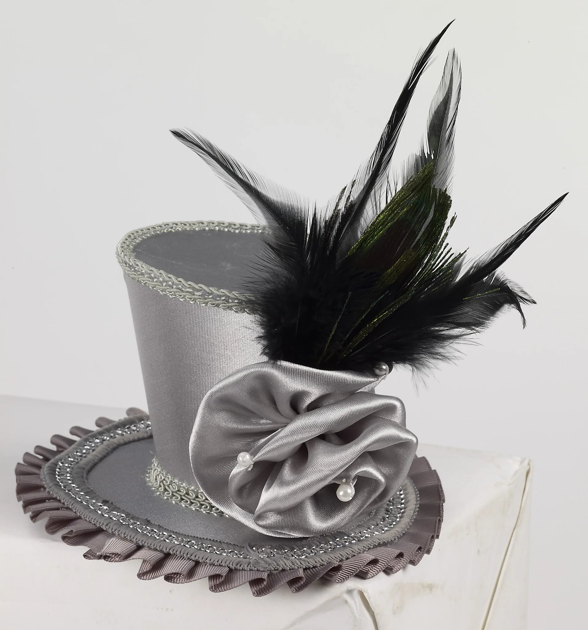 Mini Top Hat W/Rose-Gray