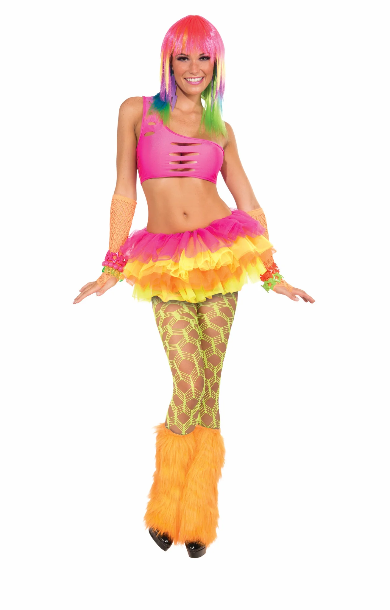 Neon Wide Fish.Pantyhose-Green