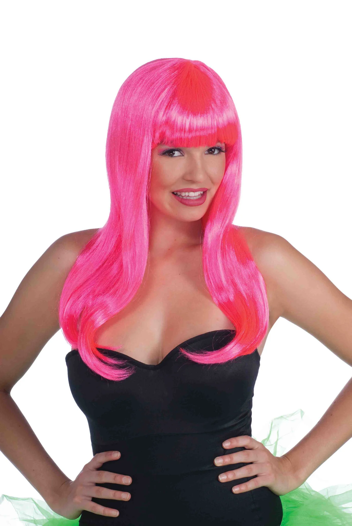 Pink Neon Halloween Wig Long Sexy