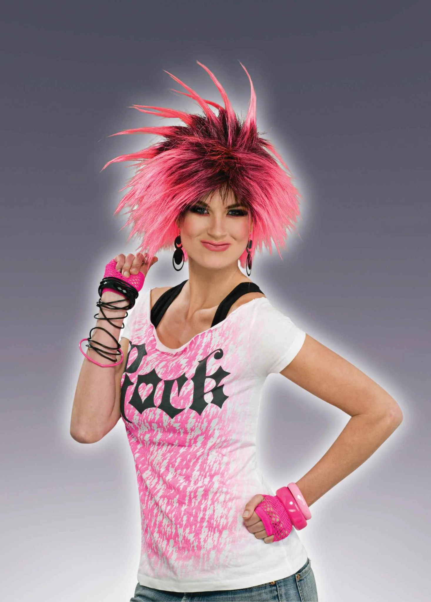 Pink Punkster Eighties Costume Wig