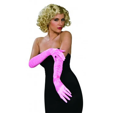 Pink Retro Satin Stretch Gloves