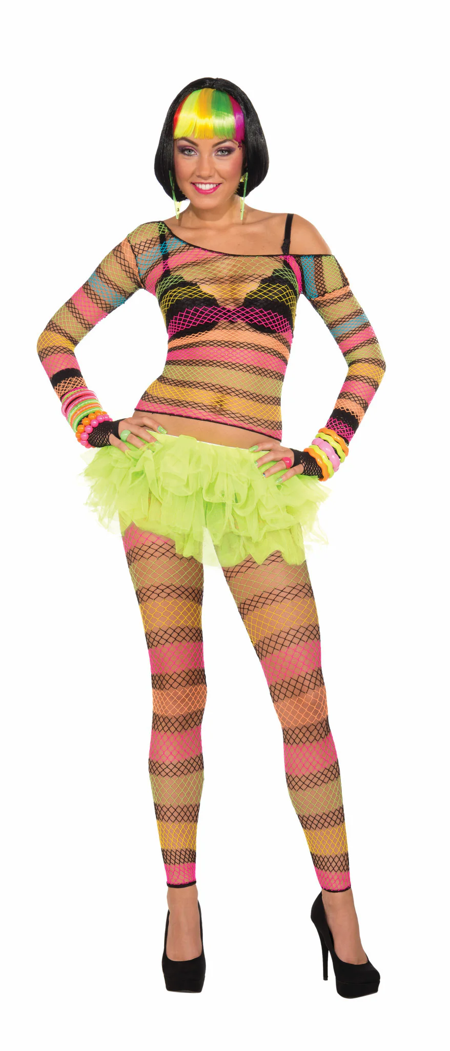Rainbow Fishnet Leggings-Standard