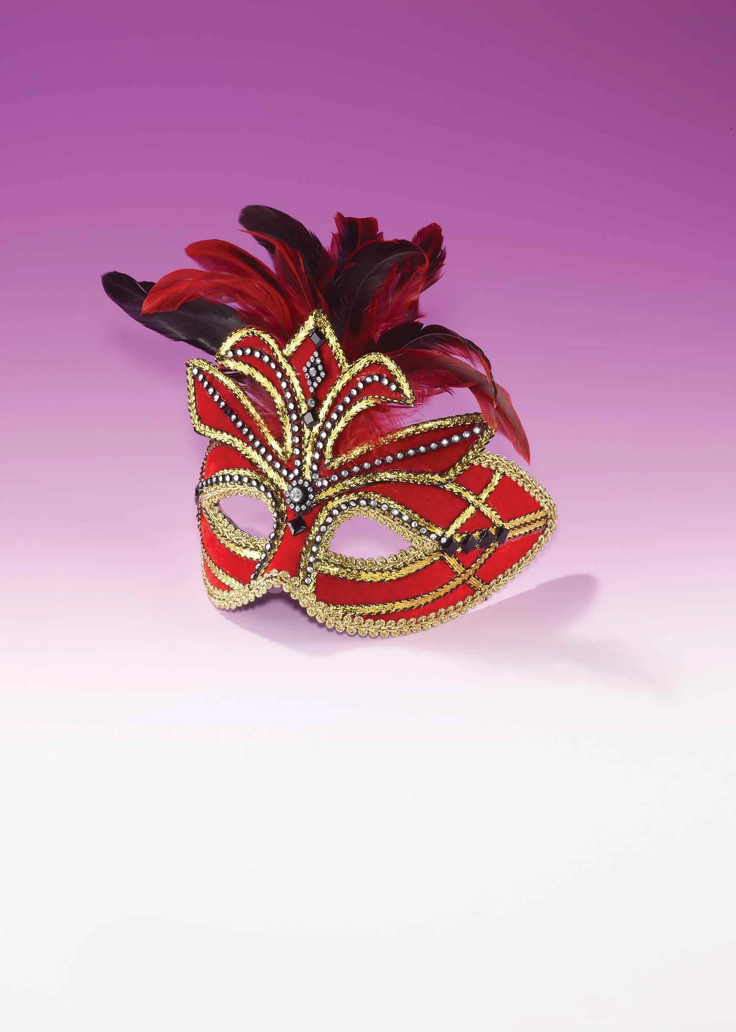 Red and Gold Eye Mask with Feathers