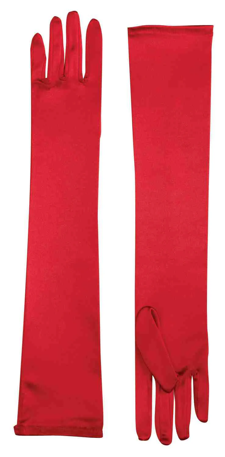 Satin Costume Gloves Long Red