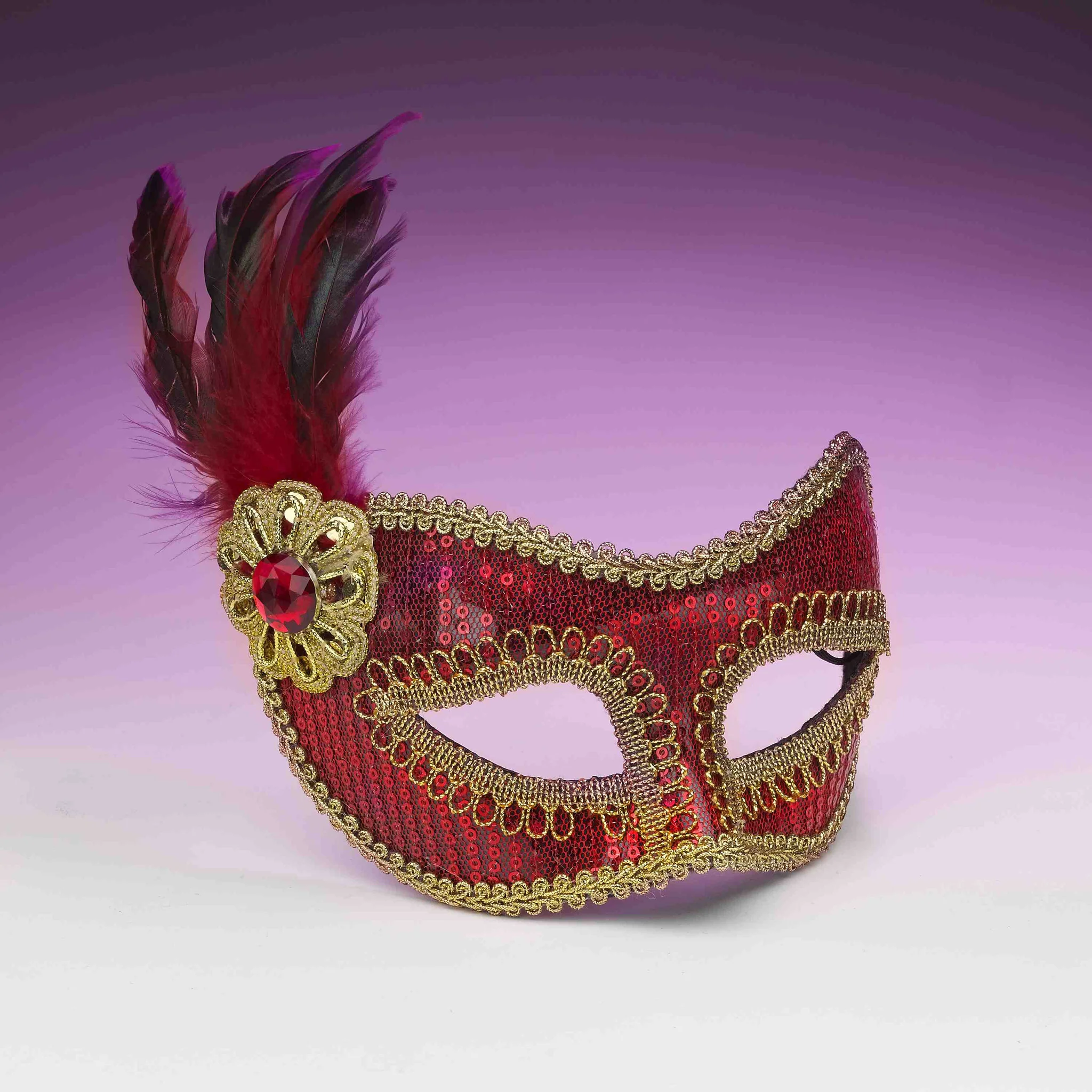 Sequin Costume Eye Mask Red