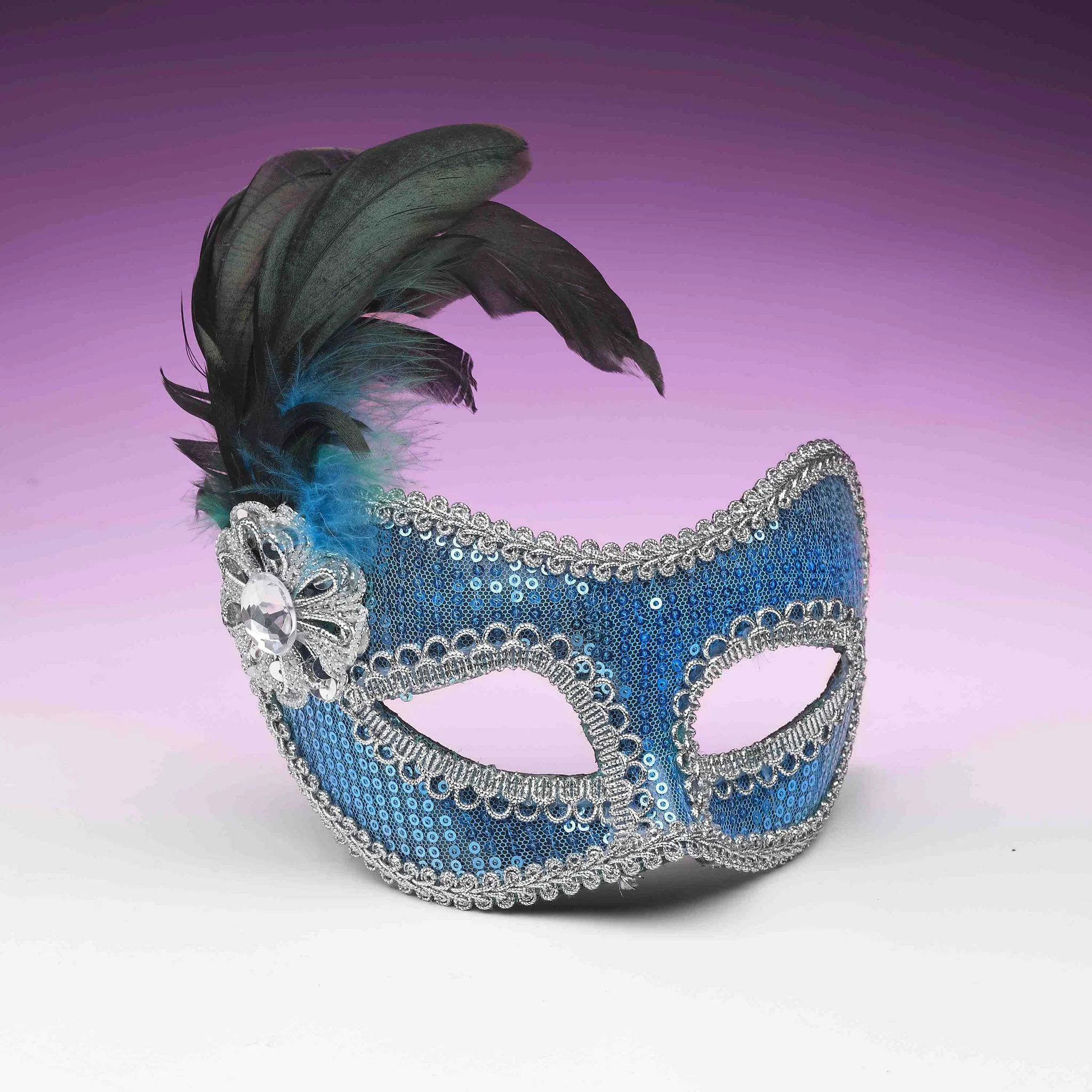 Sequin Costume Eye Mask Turquoise