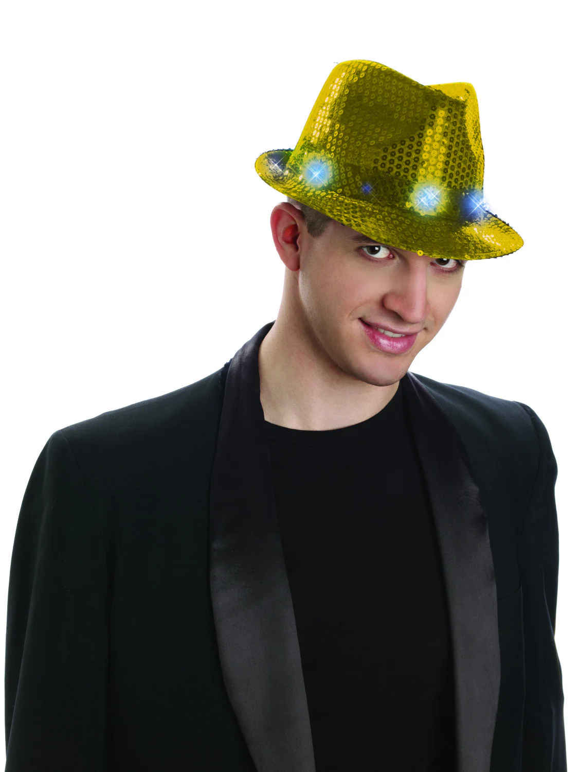 Sequin Hat W/Lights-Gold
