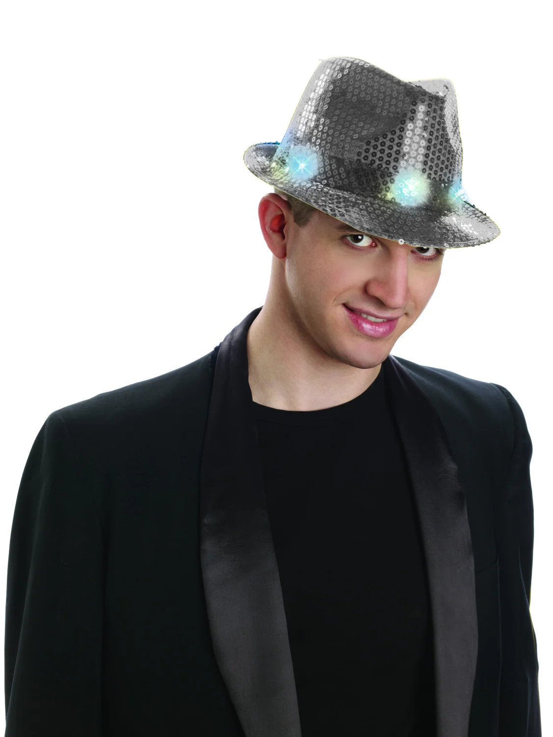 Sequin Hat W/Lights-Silver