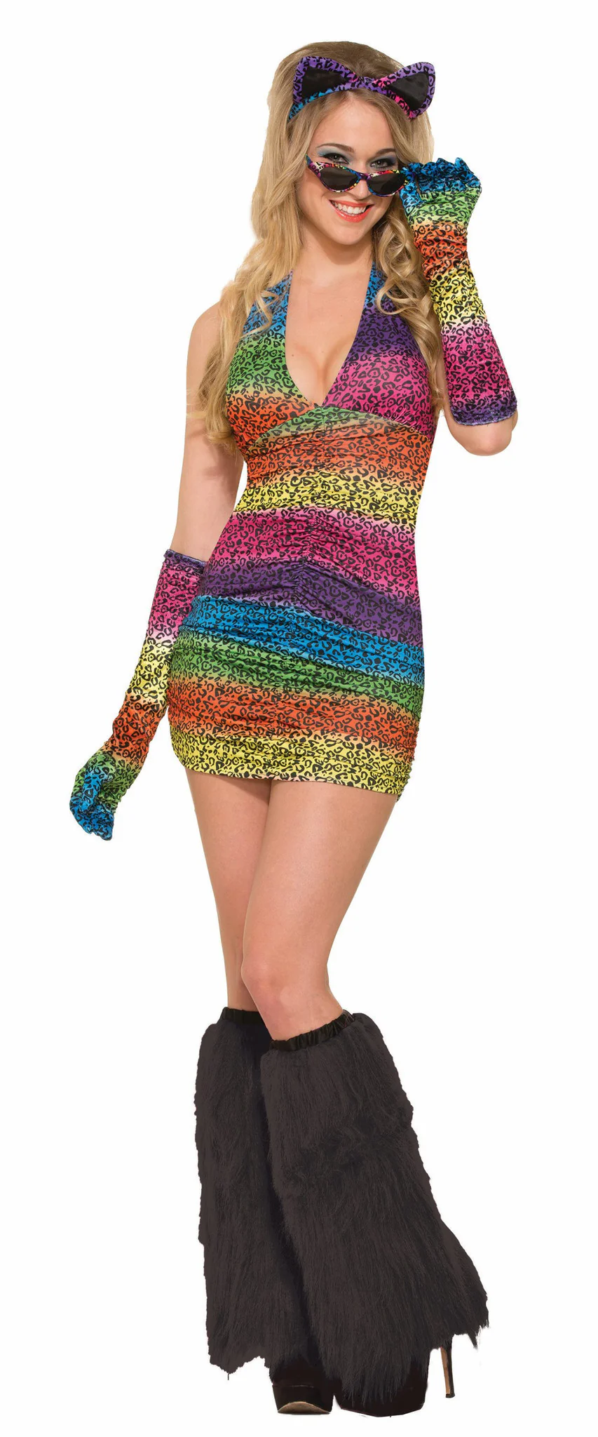 Sexy Halter Dress Rnbw Leopard