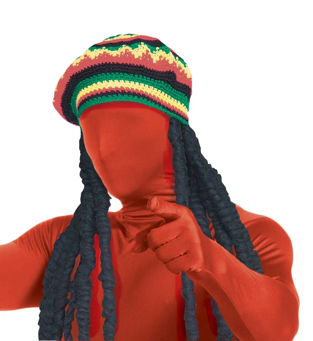 Skin Suit Rasta Cap and Dreadlocks Wig