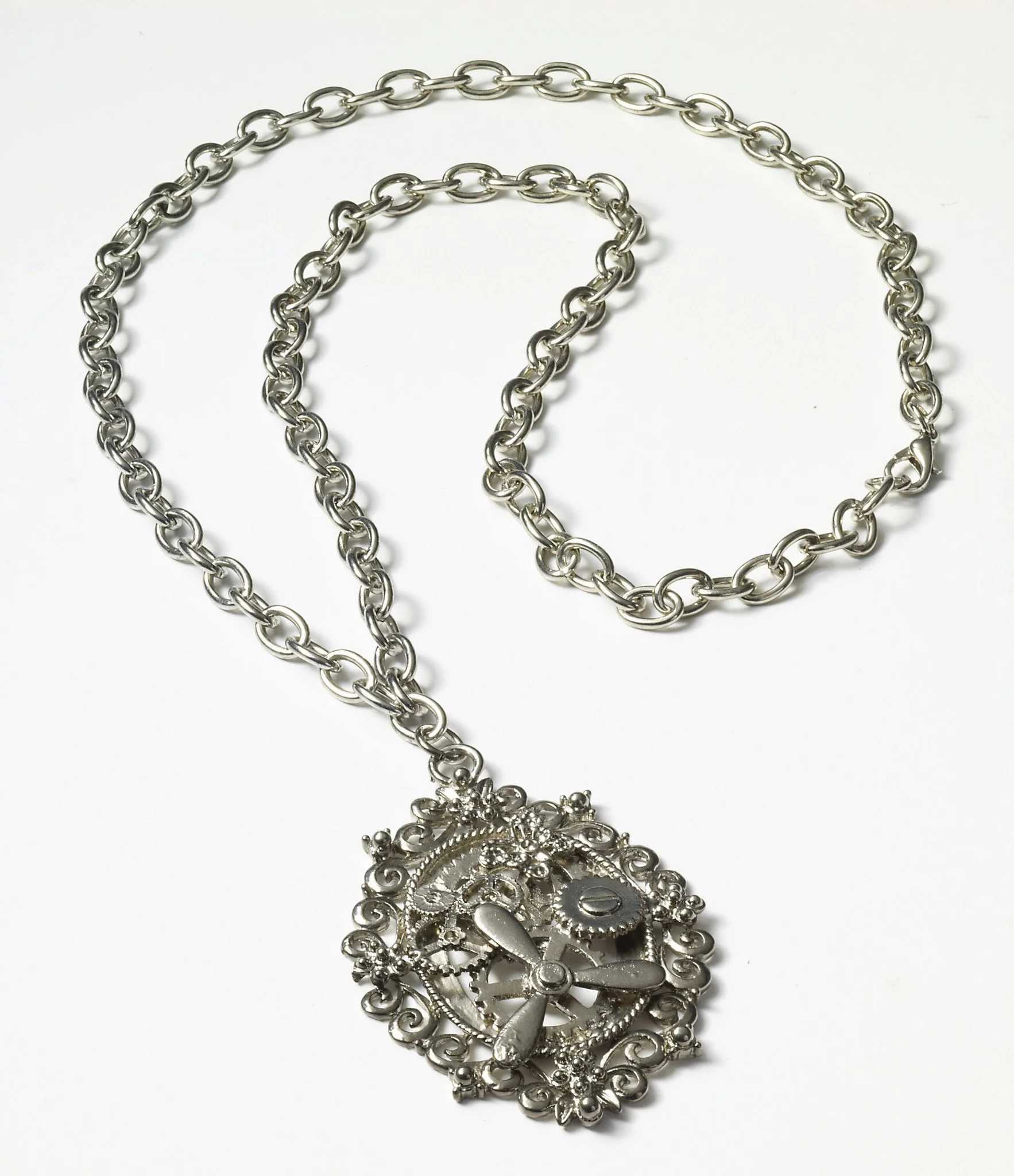 Steampunk Silver Gear Necklace