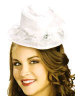 White Mini Top Hat with Mesh and Feather