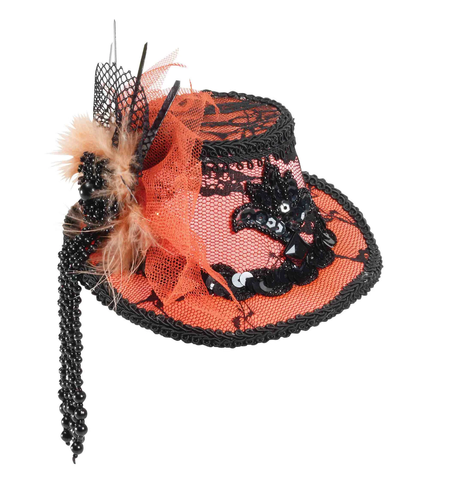 Women's Mini Fedora Orange with Black Lace